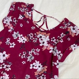 Maroon Floral Chiffon Blouse